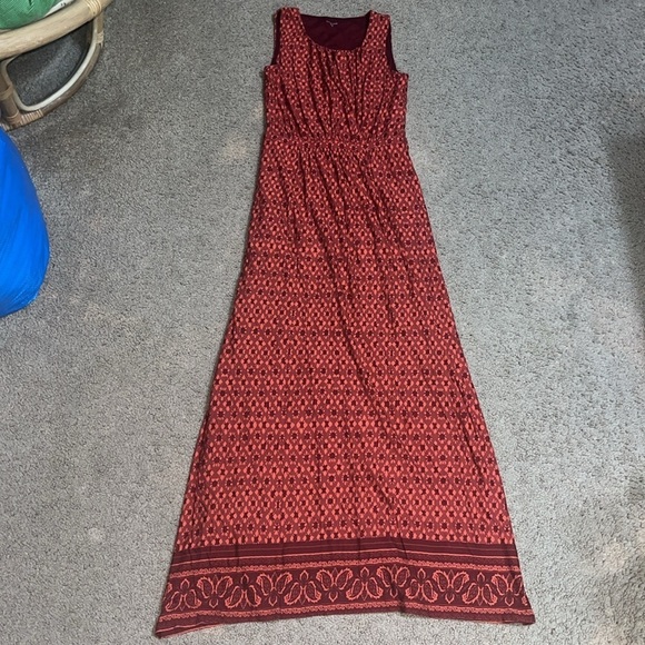 Garnet Hill Crossover Knit Keyhole Jersey Sleeveless Maxi Dress Red Orange XS - Picture 2 of 8